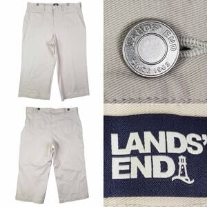 Lands End Pants Khaki Beige Cropped Wide Leg Women’s Plus Size 18 W High Rise
